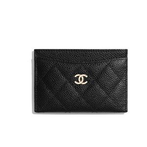 CHANEL Classic Black Caviar Leather Card Holder silver hardware